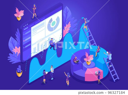Isometric design concept for landing page. Data analysis concept with characters. Vector illustration Isometric design concept for landing page. Data analysis concept with characters. Vector illustration 96327184