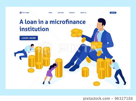 Isometric microfinance organization, big businessman holding a lot of money. Website Template Landing page 96327188