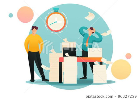 Stressful situation, Deadline for submission of report, company's employees in shock. Flat 2D character. Concept for web design 96327259