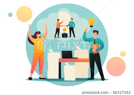 Stressful situation, solution of the problem by employees of the company. Flat 2D character. Concept for web design 96327262