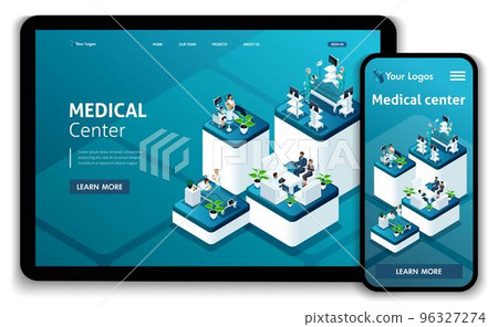 Template Website Isometric Landing page concept Medical Center.Doctor diagnosing patient in a hospital. Easy to edit and customize, Responsive 96327274