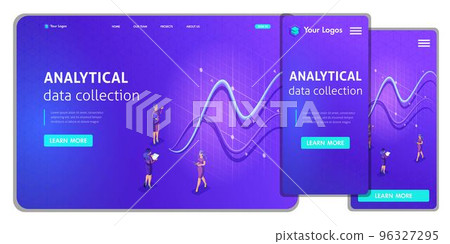Landing page Isometric Concept  business analysis, virtual technologies. Website template design. Easy to edit and customize, adoptiive ui ux 96327295