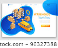 Website Template Landing page Isometric concept warehouse workflow, Warehouse Logistic, trucking, support 24 7. Easy to edit and customize 96327388