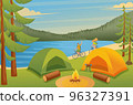 Young people actively spend holidays, Cycling, camping. Vector illustration. Flat 2D character 96327391
