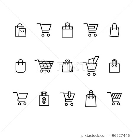 Set of shopping cart icons. Collection of web icons for online store, from various cart icons in various shapes. 96327446