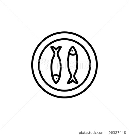 Fish plate thin line isolated flat vector icon - Vector 96327448