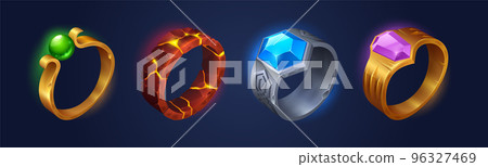 Fantasy magic rings with gems and fire inside Fantasy magic rings with gems and fire inside 96327469