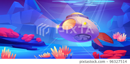 Submarine at underwater sea landscape with plants 96327514