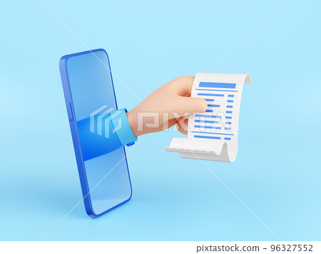 3d render hand holding transaction receipt bill 3d render hand holding transaction receipt bill 96327552