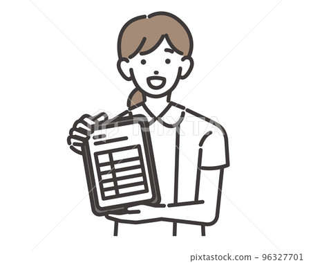 Vector illustration material of a welfare and medical worker who has a tablet questionnaire for DX promotion / doctor / nurse Vector illustration material of a welfare and medical worker who has a tablet questionnaire for DX promotion / doctor / nurse 96327701