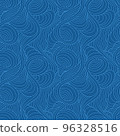 Seamless vector linear pattern of blue smooth lines of spirals and swirls. Marine seamless texture of thin graceful lines and arcs. 96328516