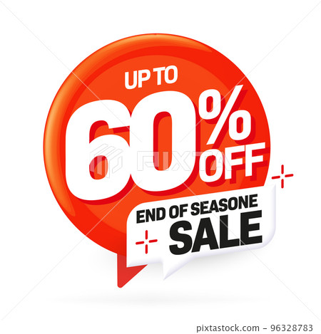 Up to sixty percent off sale advertising label. End of season sale shopping offer sticker design. Business deal promotion template vector illustration Up to sixty percent off sale advertising label. End of season sale shopping offer sticker design. Business deal promotion template vector illustration 96328783