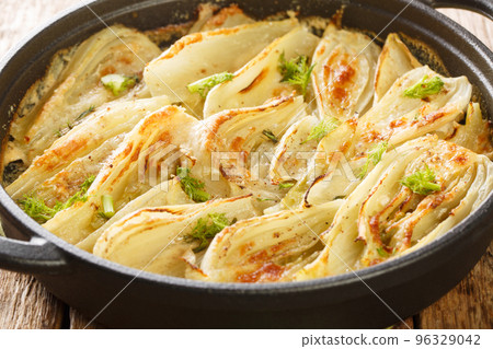 Italian food Parmesan Fennel Gratin closeup on the pan. Horizontal 96329042