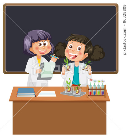 Scientist kids doing science experiment Scientist kids doing science experiment 96329809