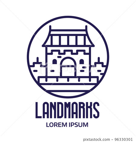 Asian Castle or Palace Logo in Line Art Asian Castle or Palace Logo in Line Art 96330301