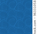 Seamless blue vector pattern of swirls and abstract shapes drawn with thin lines. Vector seamless texture in blue color waves or flow. 96331058