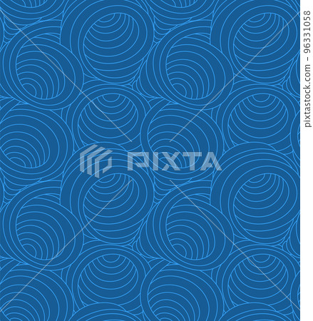 Seamless blue vector pattern of swirls and abstract shapes drawn with thin lines. Vector seamless texture in blue color waves or flow. 96331058