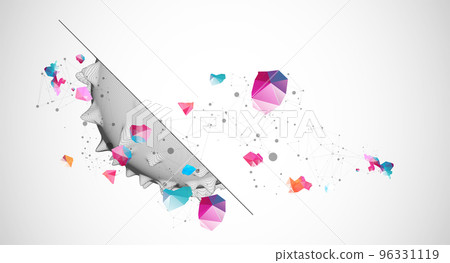Sphere or virus theme with connected lines in technology style. Wireframe illustration. Abstract 3d grid design. 96331119