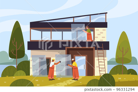 Installers or mounters install the windows, vector Installers or mounters install the windows, vector 96331294