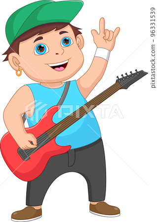 happy fat boy playing guitar 96331539