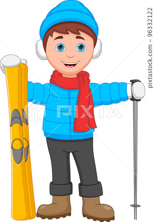 skier young boy posing on white background 96332122