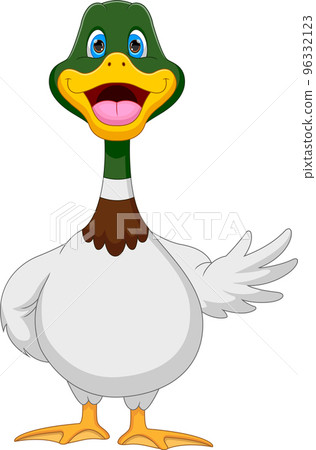 cartoon cute duck waving on white background 96332123