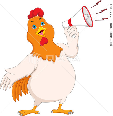 cartoon cute chicken holding a megaphone 96332404