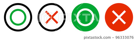 各種圓圈和十字圖標集。正確的和不正確的。向量。 96333076