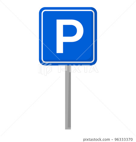 停車標誌和桿。停車場。停車場或自行車停車場。向量。 96333370