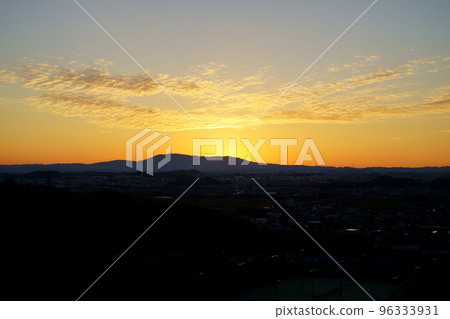 Mt. Ikoma, Nara, silhouette and light just after sunset Mt. Ikoma, Nara, silhouette and light just after sunset 96333931