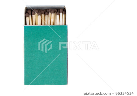 Close-up of a green matchbox isolated on white background with clipping path Close-up of a green matchbox isolated on white background with clipping path 96334534