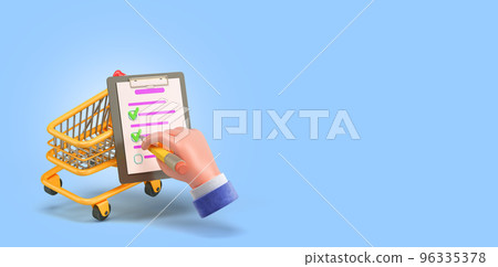 shopping cart shopping list concept 3d render over blue 96335378