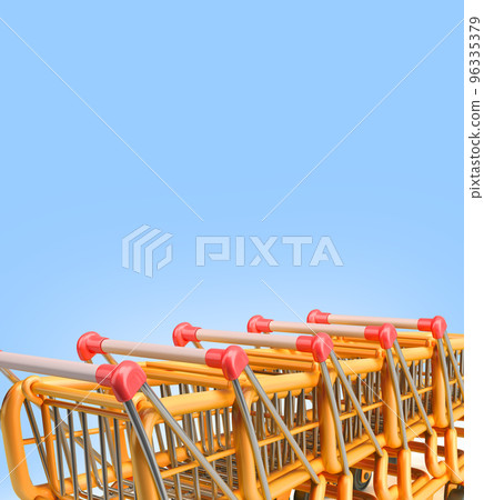 toon yellow shopping carts 3d render on blue 96335379