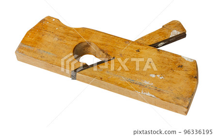 Old wooden planer. Hand planer carved. Carpenter's planer isolated on white background.  96336195