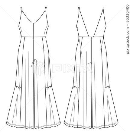 Vector woman "V" neck jumpsuit technical drawing, sleeveless jumpsuit with opened back fashion CAD, wide legs jumpsuit template, flat, sketch. Jersey or woven fabric jumpsuit, white color Vector woman "V" neck jumpsuit technical drawing, sleeveless jumpsuit with opened back fashion CAD, wide legs jumpsuit template, flat, sketch. Jersey or woven fabric jumpsuit, white color 96336400