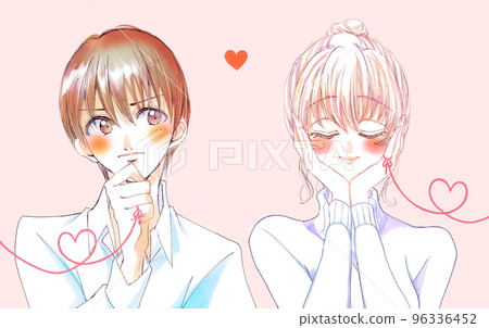 A man and a woman tying the red thread of fate 96336452