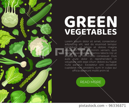Green vegetables web banner with space for text. Natural healthy food landing page, website with organic vegetables pattern cartoon vector 96336871