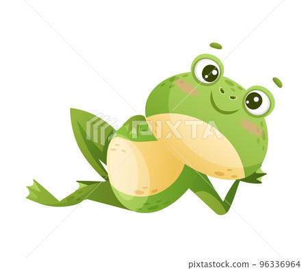Cute Green Leaping Frog Character Lying and Smiling Vector Illustration Cute Green Leaping Frog Character Lying and Smiling Vector Illustration 96336964