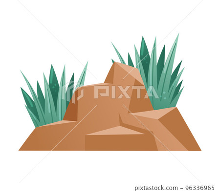 Brown Stone Boulder and Grass Blades Vector Illustration Brown Stone Boulder and Grass Blades Vector Illustration 96336965