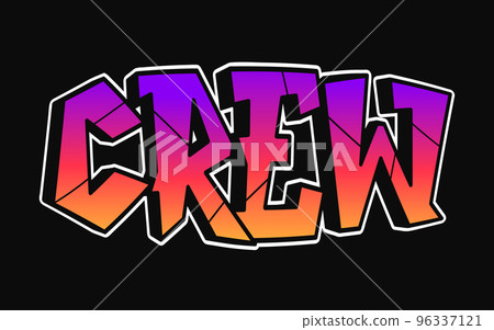 Crew word trippy psychedelic graffiti style letters.Vector hand drawn doodle cartoon logo crew illustration. Funny cool trippy letters, fashion, graffiti style print for t-shirt, poster concept 96337121