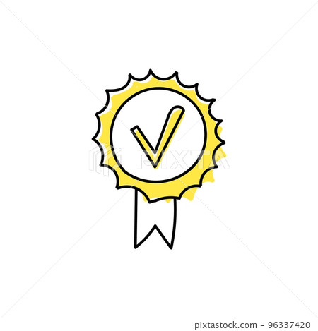 Seal yellow medal with check mark hand drawn icon Seal yellow medal with check mark hand drawn icon 96337420