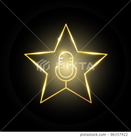 Karaoke superstar, voice contest, microphone inside gold star, singing competition, vector 96337422