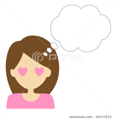 A woman whose eyes become hearts when she thinks of things she likes. delusional image. A woman whose eyes become hearts when she thinks of things she likes. delusional image. 96337659