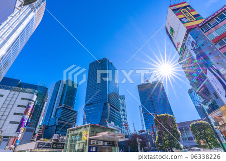Tokyo cityscape in Japan Five Shibuya buildings are stepped together. Sakuragaoka redevelopment building shining in sunlight will soon be completed Tokyo cityscape in Japan Five Shibuya buildings are stepped together. Sakuragaoka redevelopment building shining in sunlight will soon be completed 96338226