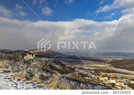 Palava winter landscape with Sirotci hradek ruins, Southern Moravia, Czech Republic 96338405