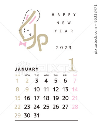 Rabbit Calendar January 2023 - Stock Illustration [96338471] - PIXTA