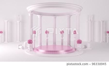 Blank exhibition display stage podium mockup in Roman gazebo style backdrop in luxury wedding theme, 3d rendering 96338945