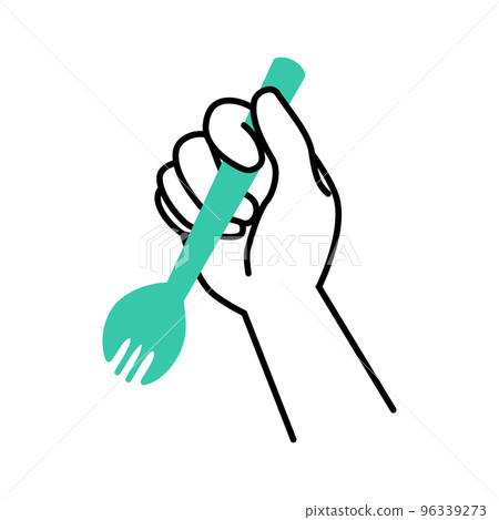 Illustration material of a hand holding a split spoon 96339273