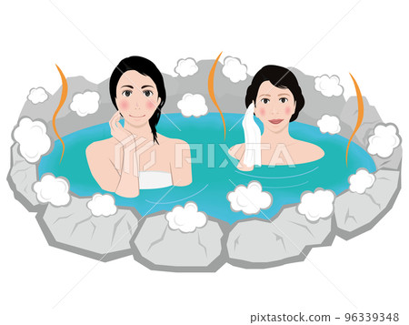 A woman entering a hot spring A woman entering a hot spring 96339348