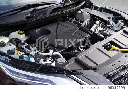 串聯式混合動力汽車的發動機室,裝有發電用的汽油機、發電機和驅動用的電動機。 串聯式混合動力汽車的發動機室,裝有發電用的汽油機、發電機和驅動用的電動機。 96339599